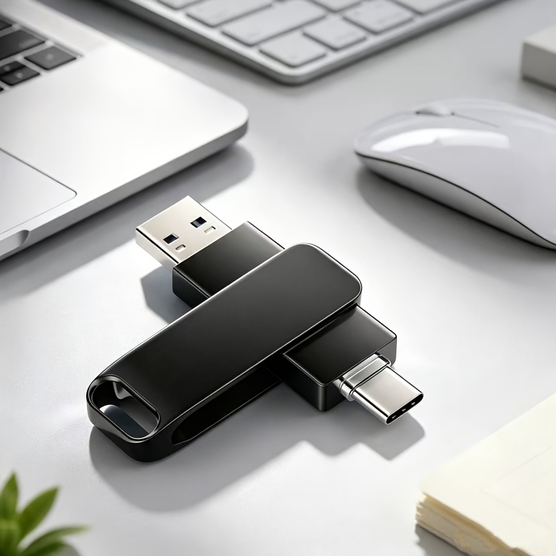 TEMU Clé USB Métal Haute Vitesse Rotative à 2-en-1 avec Capacité de 90 Go 64 Go 512 Mo. Convient aux Clés USB et Type-C à Double Interface pour