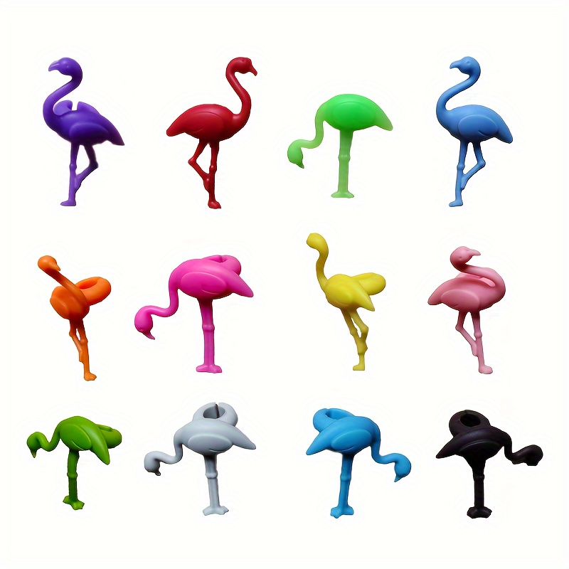 Image of 12pcs Flamingo Wine Glass Markers - Silicone Charms For Party Decor, Bachelor Parties & Girls' Nights, Ideal Christmas Accessory