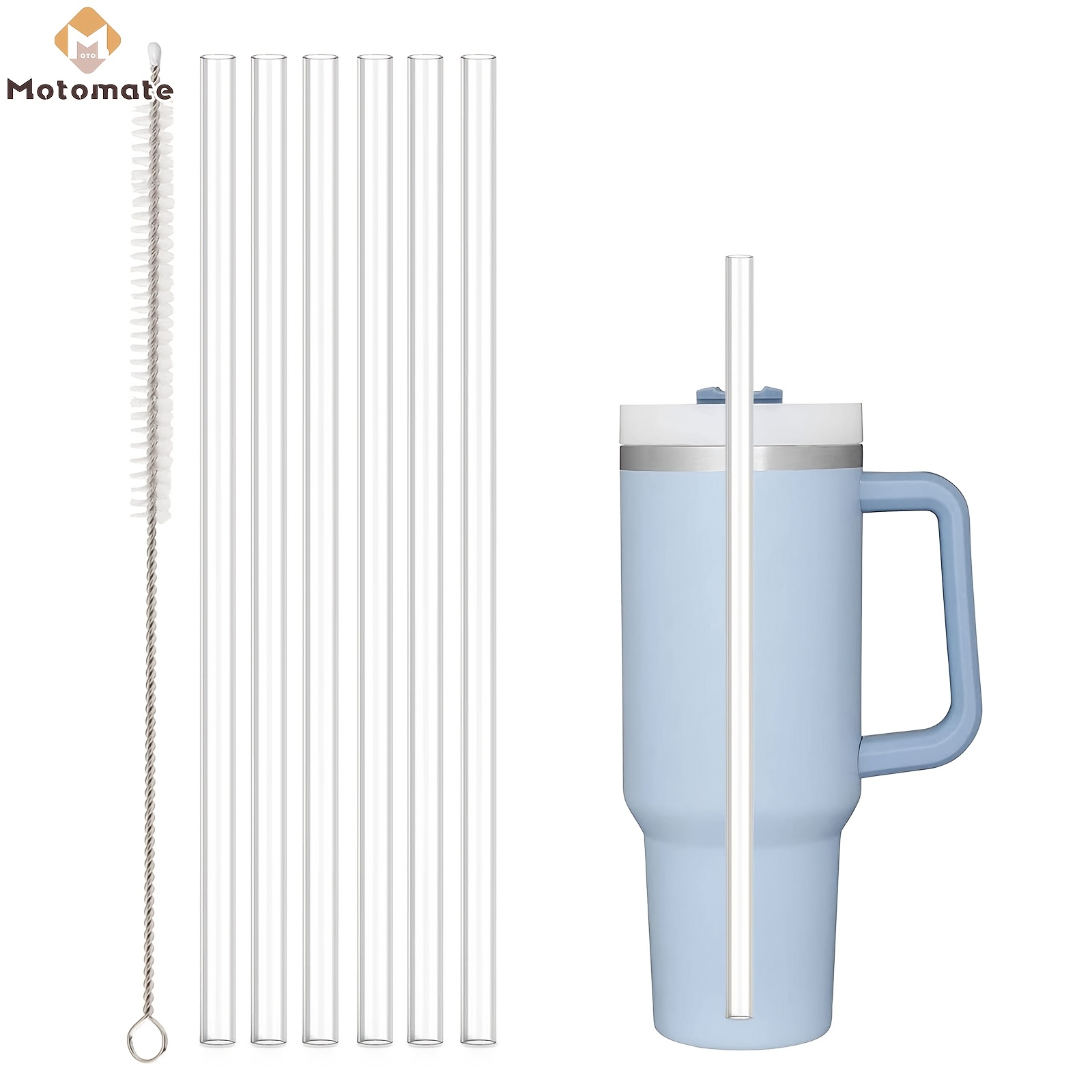 

6pcs Reusable Clear Straws With Cleaning Brush - Compatible With 40oz & 30oz Tumblers, Pp Material