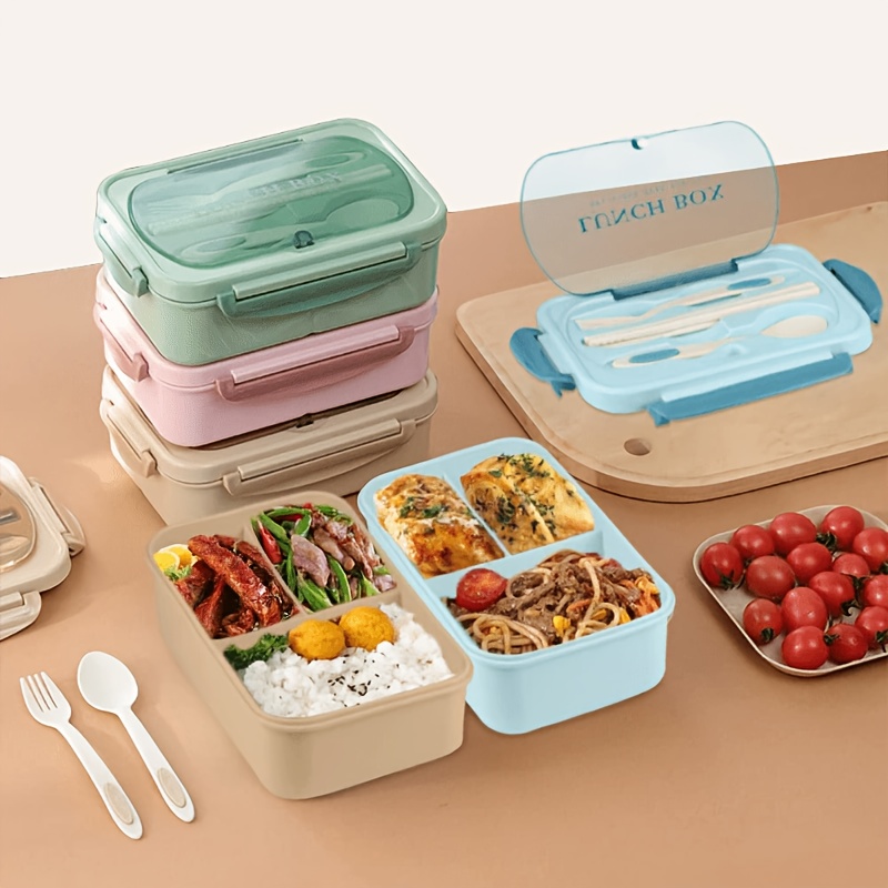 a partitioned thermal lunch box   in   suitable for microwave use   students and   and   a great gift font   random