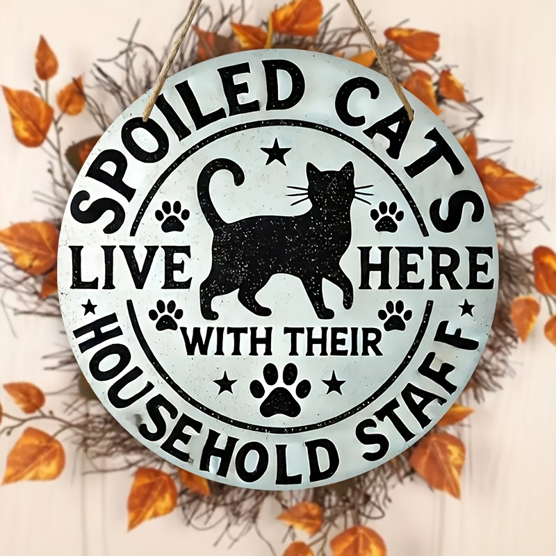 

1pc Americana Style Cats Wooden Sign, 2d Print Door Mount Wall Art, Multipurpose Decor, No Electricity Needed, Floral Wreath Accent, Ideal For Living Room, Office, Cafe, Bar