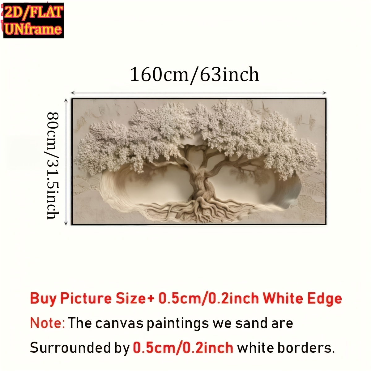 TEMU Plat 2D, 1 pièce Arbre de Vie Moderne - Peinture sur Toile Beige Horizontale Cadre, Adaptée , Impression à l'Encre à Accrocher, Installation par