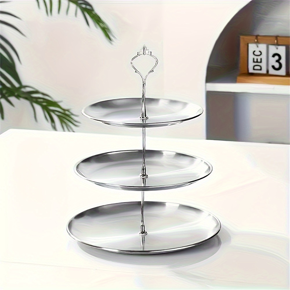 E-shop Eleganter Edelstahl-Kuchenständer - Doppelstöckiges Dessert- & Obst-Präsentationstablett für Hochzeiten, Geburtstage und Besondere Anlässe