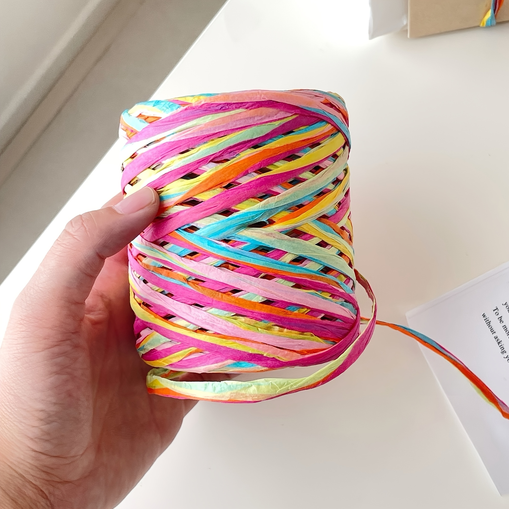 Image of 4.57 M Ice Cream Color Laffia Paper Cord, Perfect For Gift Wrapping, Floral And Knotting