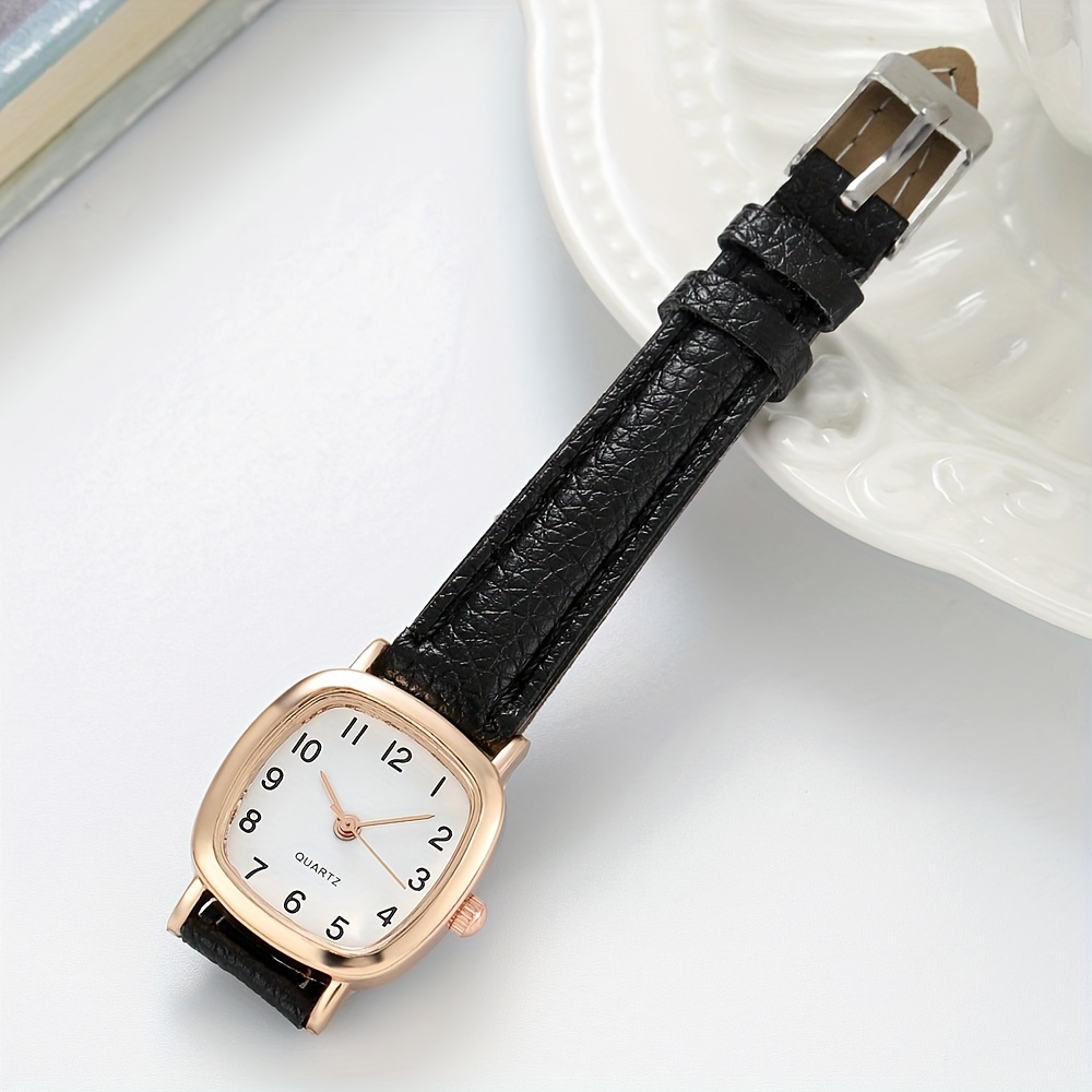 Women's PU Leather Wristwatch with Brown or Black Strap - Minimalist Analog Quartz Watch with Golden-Tone Hands & Large Face, Elegant Square Bezel, Black Dial & Golden Hands, Comfortable Everyday Casual & Formal Timepiece, Durable Quartz Movement, Stylish Women's Watch for Casual Attire, Hand Watch for Women, Bling Watch, Watch with Bracelet for Women, Bracelet Watch for Women, Vintage Watch for Women