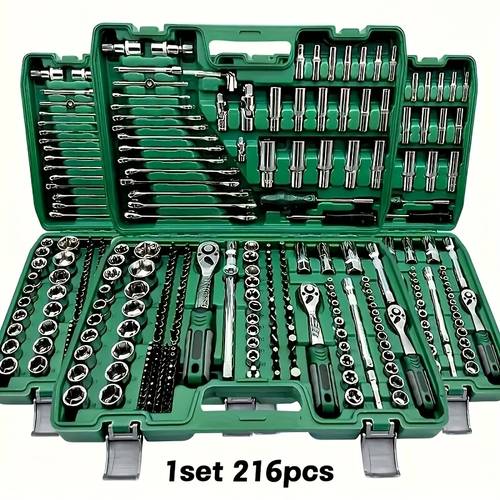 high end professional 216 tool set 1 4 3 8 1 2 drive depth and standard sleeves ratchet wrench set s2 and cr v sleeves automotive parts ratchet wrench and other automotive repair parts professional racing grade repair tool set