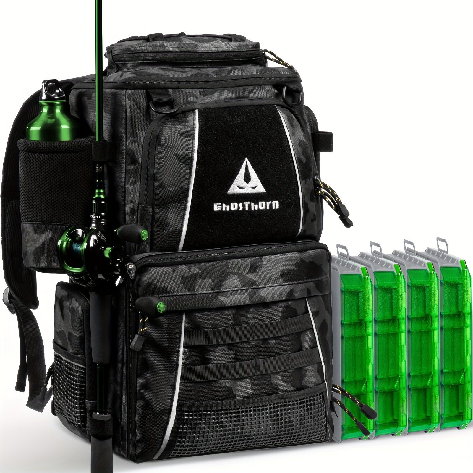 39L Fishing Tackle Backpack With Rod Holders & Cooler