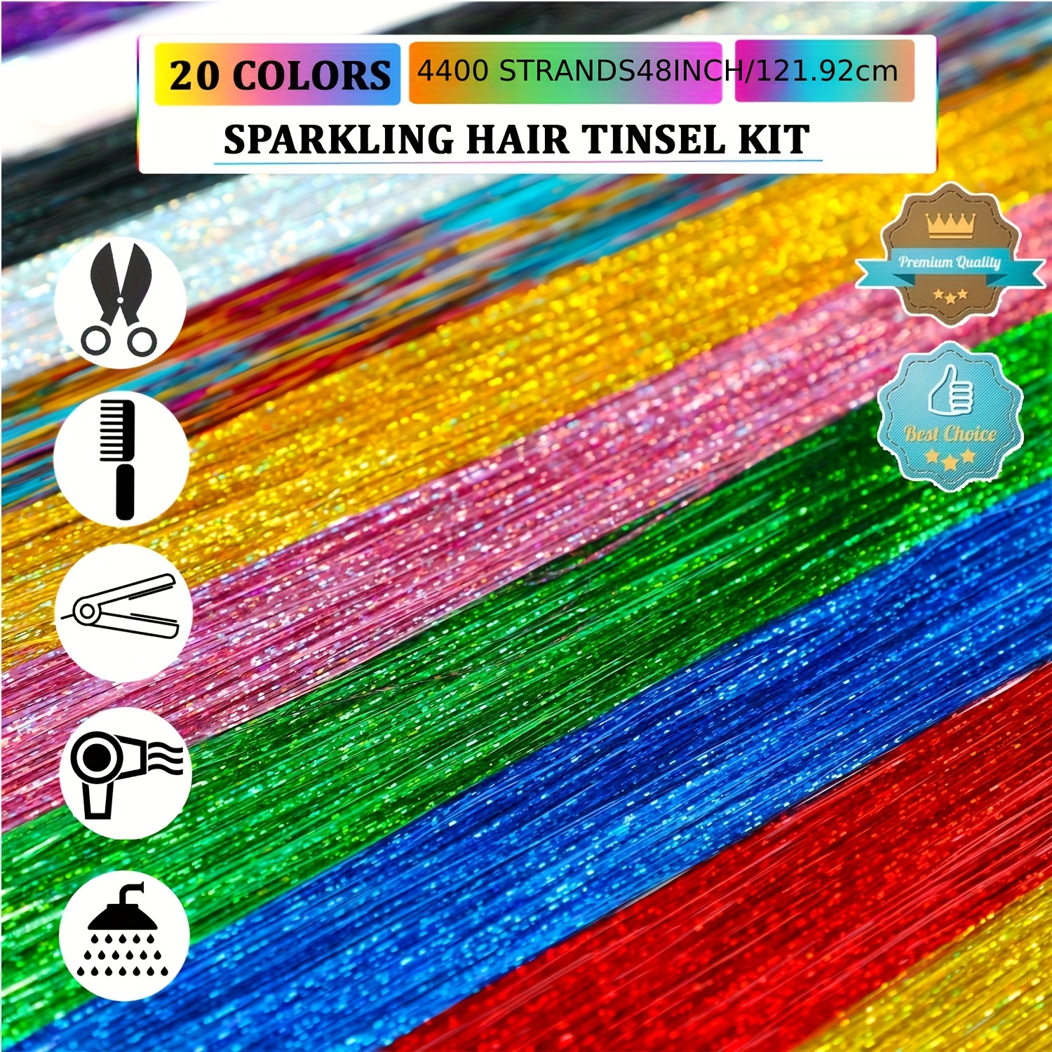 6000 strands hair tinsel kit in 20 colors glitter tinsel hair extensions kit heat resistant fairy hair tinsel tool for shiny hair extension women girls hair accessories at party Product details 4