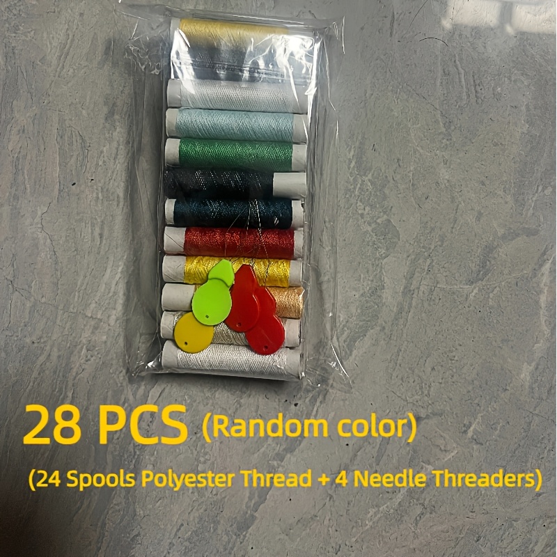 TEMU 28pcs Sewing Thread Spools Polyester Thread + 4 Needle Threaders Random Color 1800cm Per Spool Bright Durable Soft For Hand Sewing Beginners
