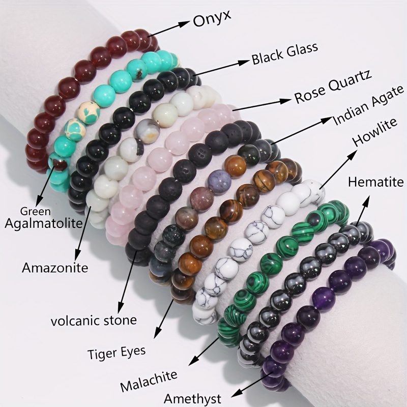 

12pièces 8mm Bracelet en perles rondes de pierre naturelle pour hommes et femmes Bracelet en perles de quartz d'agate extensible