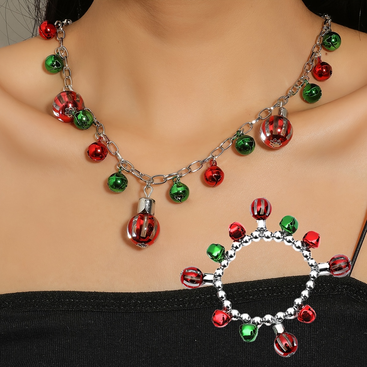 

2pcs Christmas Necklace And Bracelet Set, Pendants, Zinc Alloy For Women, For , -, All