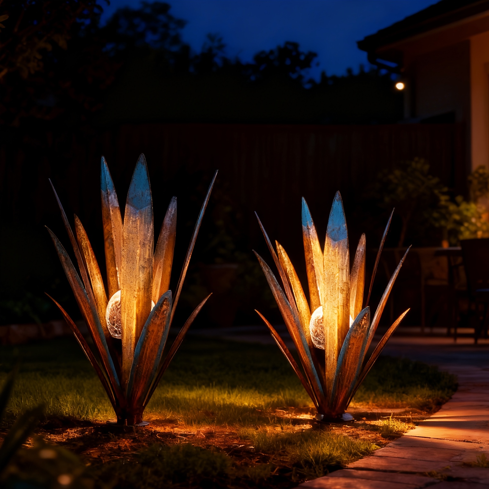 set 2 metal agave solar lights outdoor use ideal plant home - Temu