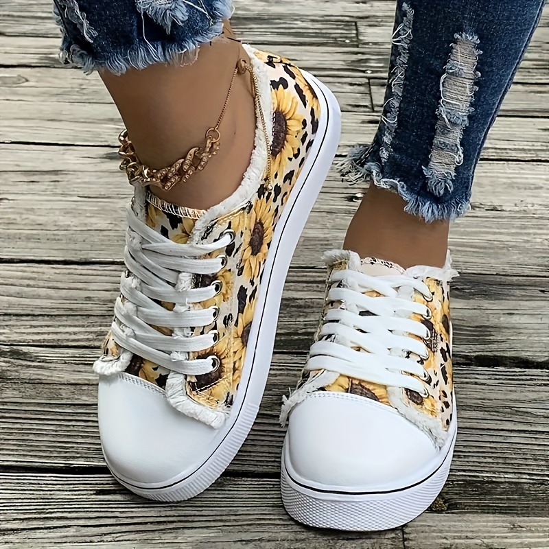 Leopard Print Canvas Shoes Casual Lace Temu New Zealand