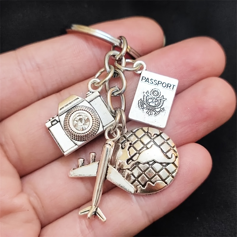 

1pc Fashionable Iron Alloy Keychain, Travel-themed Charms With Airplane, , Camera, And Passport Designs, Ideal For Bags & Car Keys, Perfect Gift For