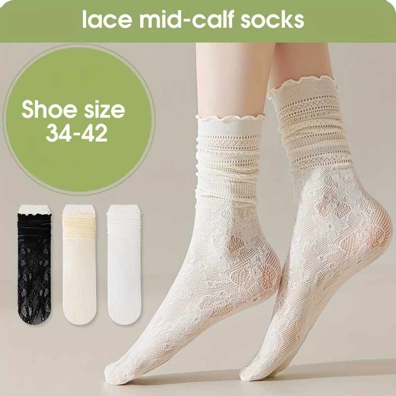 

10 Pairs Lace Socks For Women, Mesh Lace Loose Socks, Ruffle Frilly Socks Sheer Slouch Socks Ankle High Lace Socks