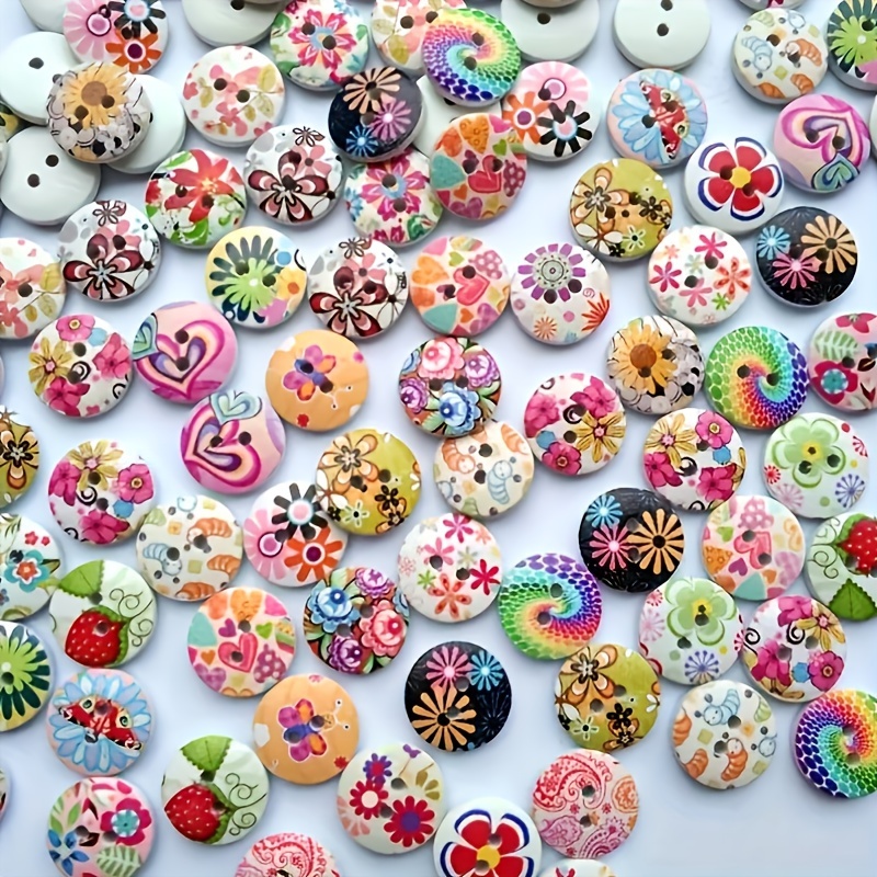 

100pcs Vibrant Floral & Grass Pattern Buttons - Perfect For Sewing, Knitting & Crafts | Ideal For Skirts, Gloves, Hats & More Embroidery Kits With Patterns Buttons For Sewing
