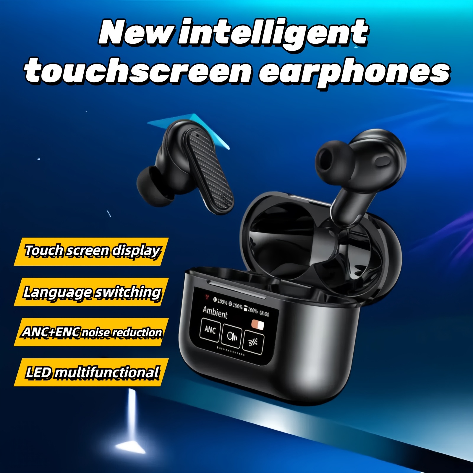 

2025 New Intelligent Touch Screen Wireless Earphones Noise Cancelling Earplugs Game Earphones Led Screen Suitable For Exercise