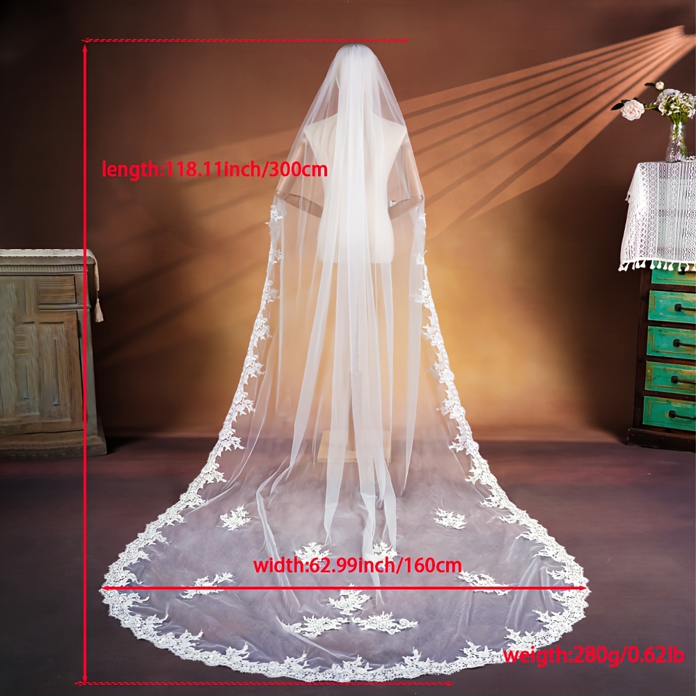 1pc bridal wedding veil headpiece floral lace trim 9 8ft  display picture 1