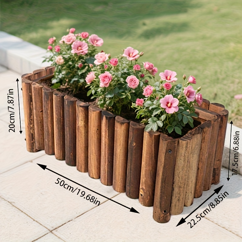 1pc vintage carbonized solid wood large rectangular planter - Temu