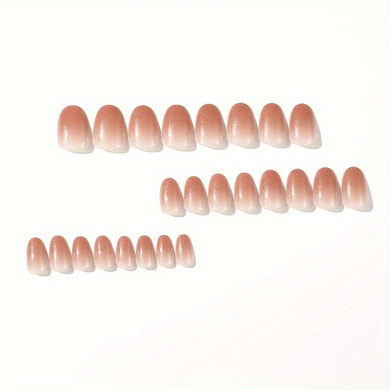 24pcs nude gradient press on nails glossy short almond fake nails glitter acrylic artificial nails for women girls details 1