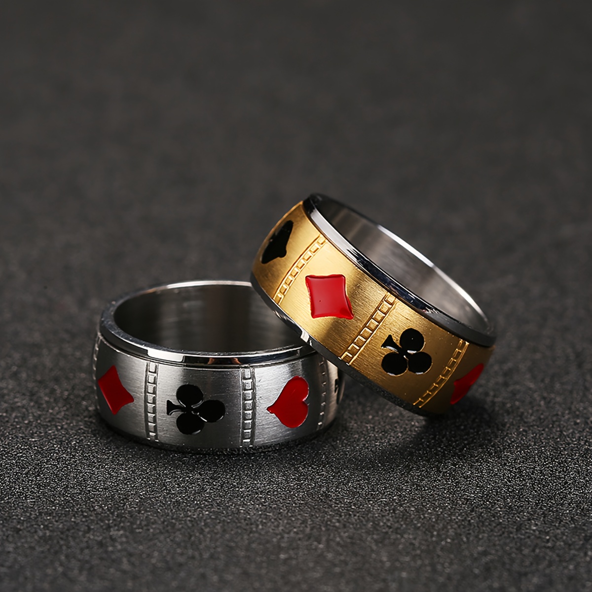 1pc men   steel poker card pattern universal wheel with rotatable decompression ring to relieve pressure, hip-hop   ring poker card jewelry, punk   ring retro poker band ring for s, party jewelry, gift for men, statement piece, edgy design,   metal, durable jewelry, men s fashion ring, give him/her a valentine s day gift, men ring for men Product details 0