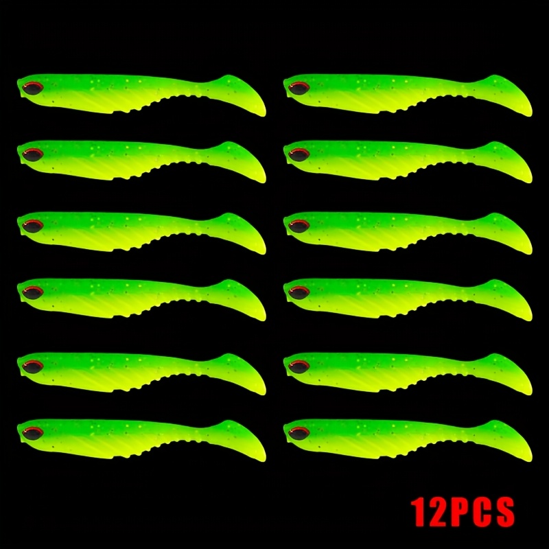 12pcs Lure Soft Bait Wobbling T-tail Small Artificial Baits For Freshwater And Saltwater Fishing, Kit With Large Swing Action Pvc 7cm/3g