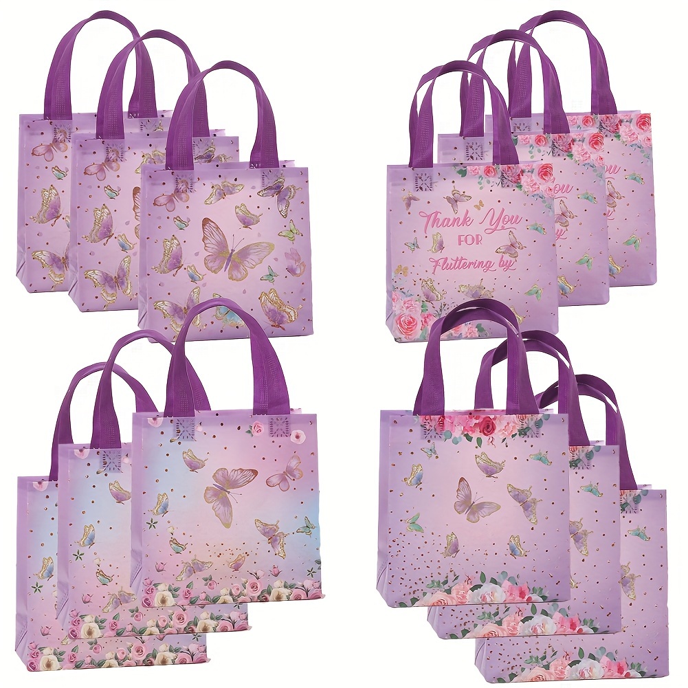 Gift For Her/him 12pcs For Gift Bags Pink And Purple Reusable With Handles Non Woven For Bags Stylish For Bags For Themed Gender Reveal Birthday Party, Halloween