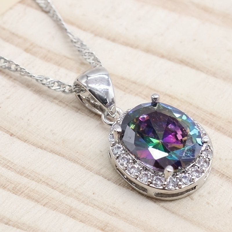 Image of 1pc Women's Fashion Pendant Necklace Exquisite Oval Cut Colored Synthetic Zirconia Necklace Women's Wedding Necklace Party Date Daily Casual Wear Necklace Premium Birthday Gift
