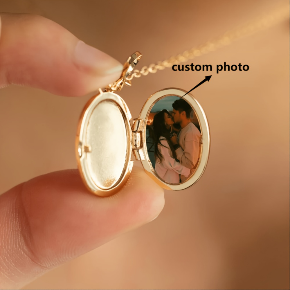 TEMU Customized Vintage Oval Photo Pendant Necklace - Personalized Accessory With Bow Charm, Ideal For Valentine's Day, Wedding, Christmas Gifts For Her, Sisters, Or For Daily Wear