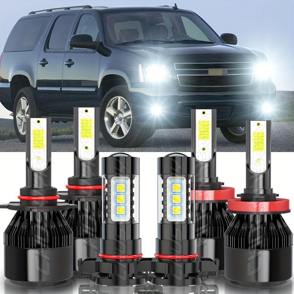 Compatible For 2007 2008 2009 2010 2011 2012 2013 2014 Chevy Led Headlights, 9005 H11 Headlight Bulbs Fog Light Kit, Combo 5202/ps24w Fog Light Bulbs, , 6-pack, Without Battery