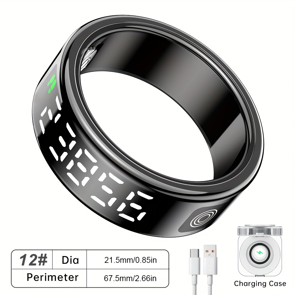   smart ring with charging case fitness sleep   step distance calorie monitor time display wireless 5 2 magnetic charging stylish stainless   perfect gift for men women ideal for parties holidays special occasions