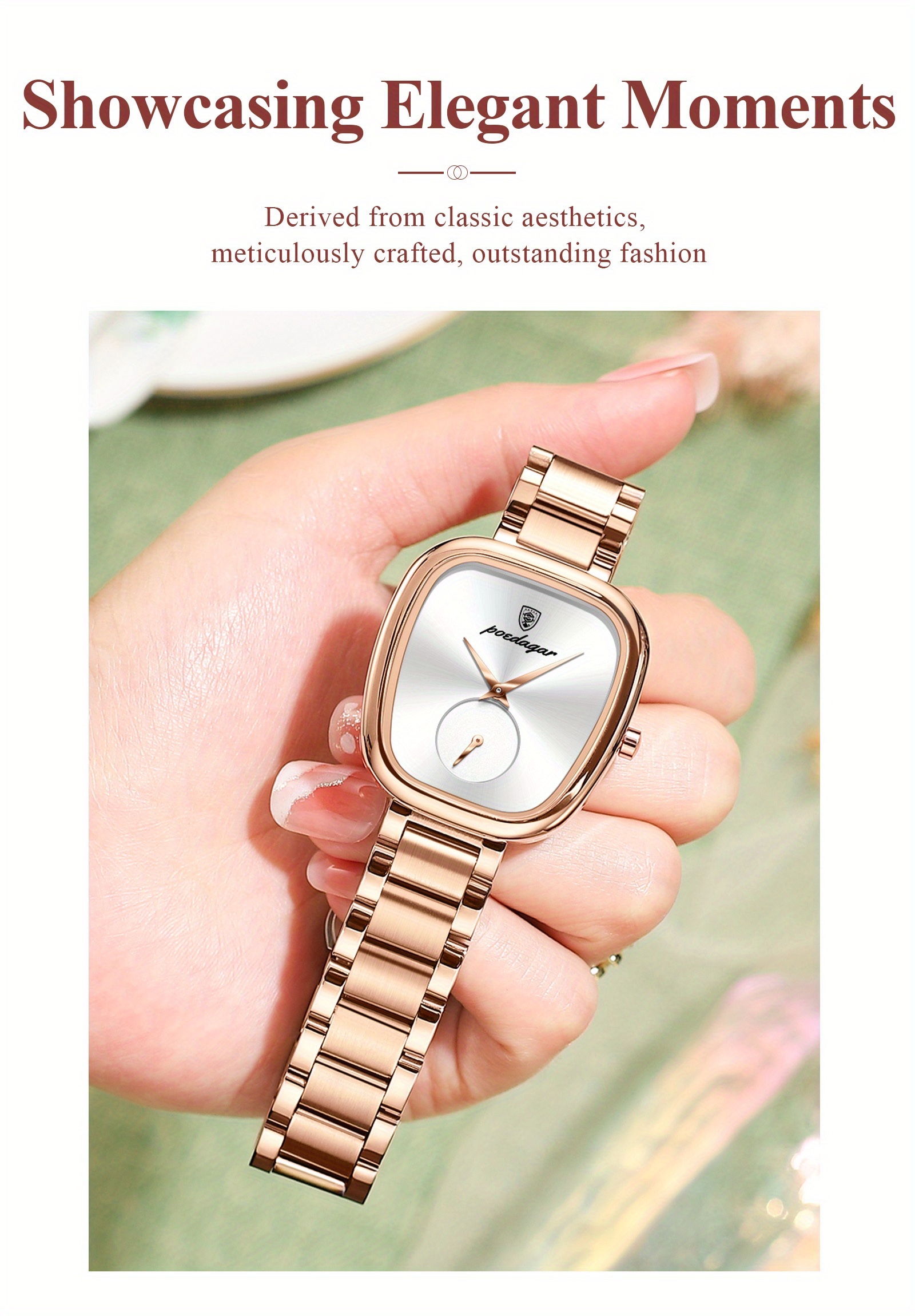 A High-End Romantic Women'S Watch with a Square Design, Featuring a Stainless Steel Quartz Movement