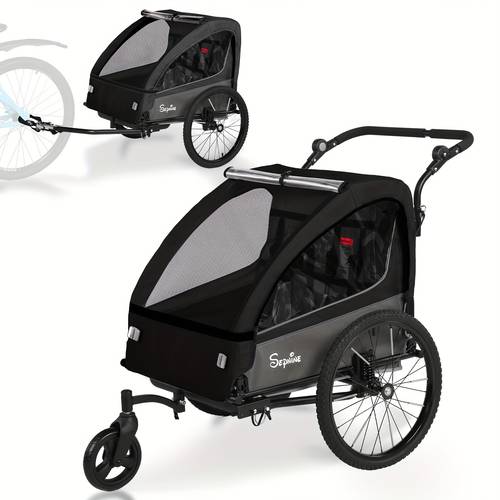 2in 1 kids bike trailer and stroller with suspension bike trailer for 2 children jogging function foldable 5 point harness storage with bug screen and