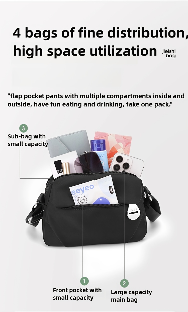 womens nylon crossbody bag with zipper closure minimalist oxford cloth small shoulder purse suitable for Product details 3