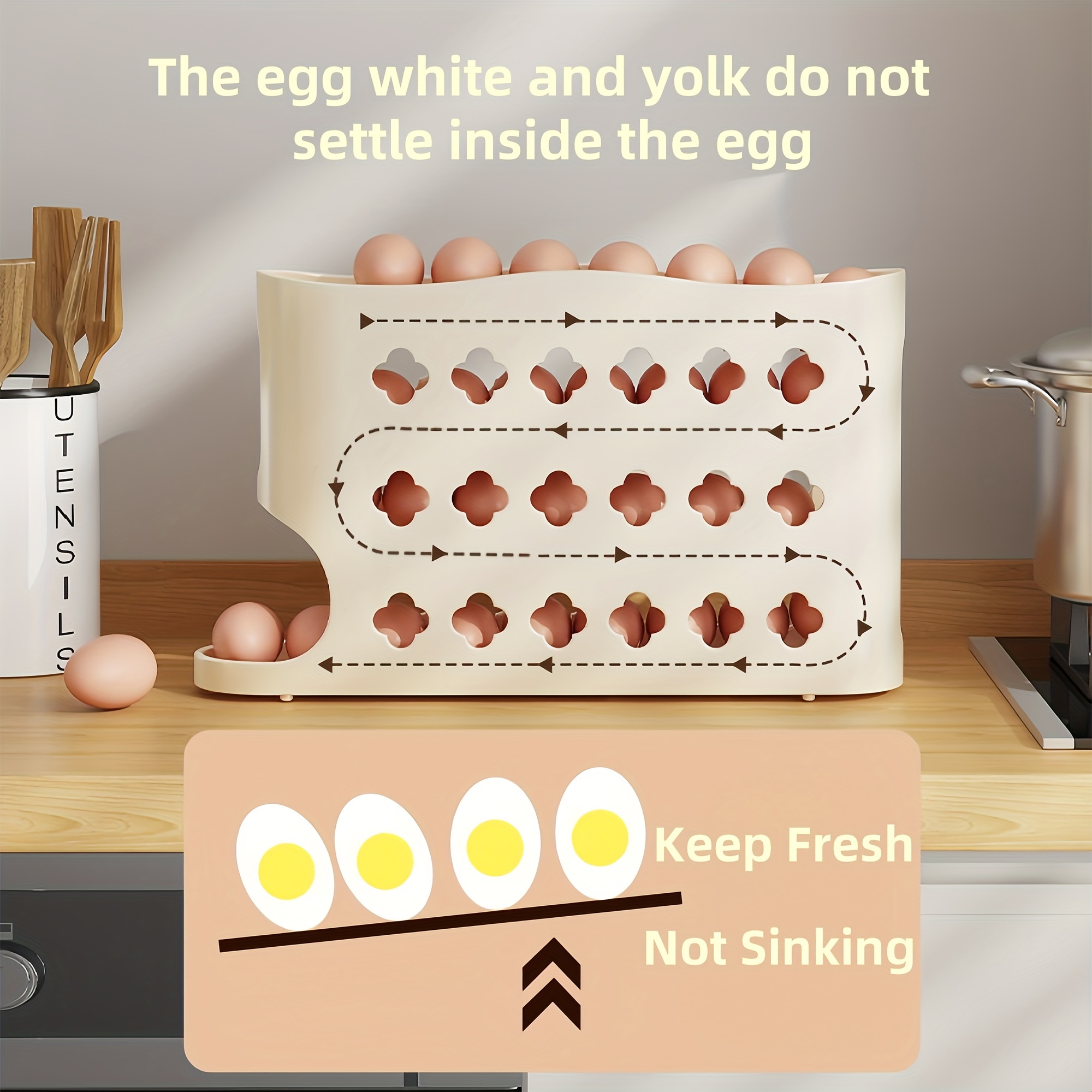 

4-layer Egg Storage Box, Automatic Rolling Egg Dispenser, Space-saving Refrigerator Egg Tray, Suitable For Refrigerator, Kitchen, Cabinet, And Dining Table