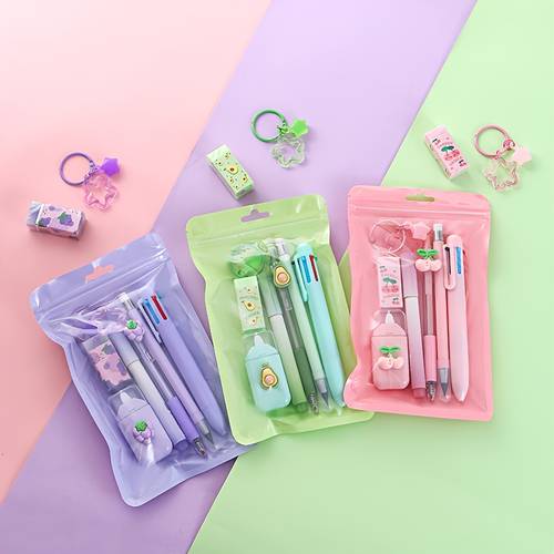 7 in 1 stationery set multi functional writing tools including gel pen eraser and 6 color ballpoint pens writing supplies