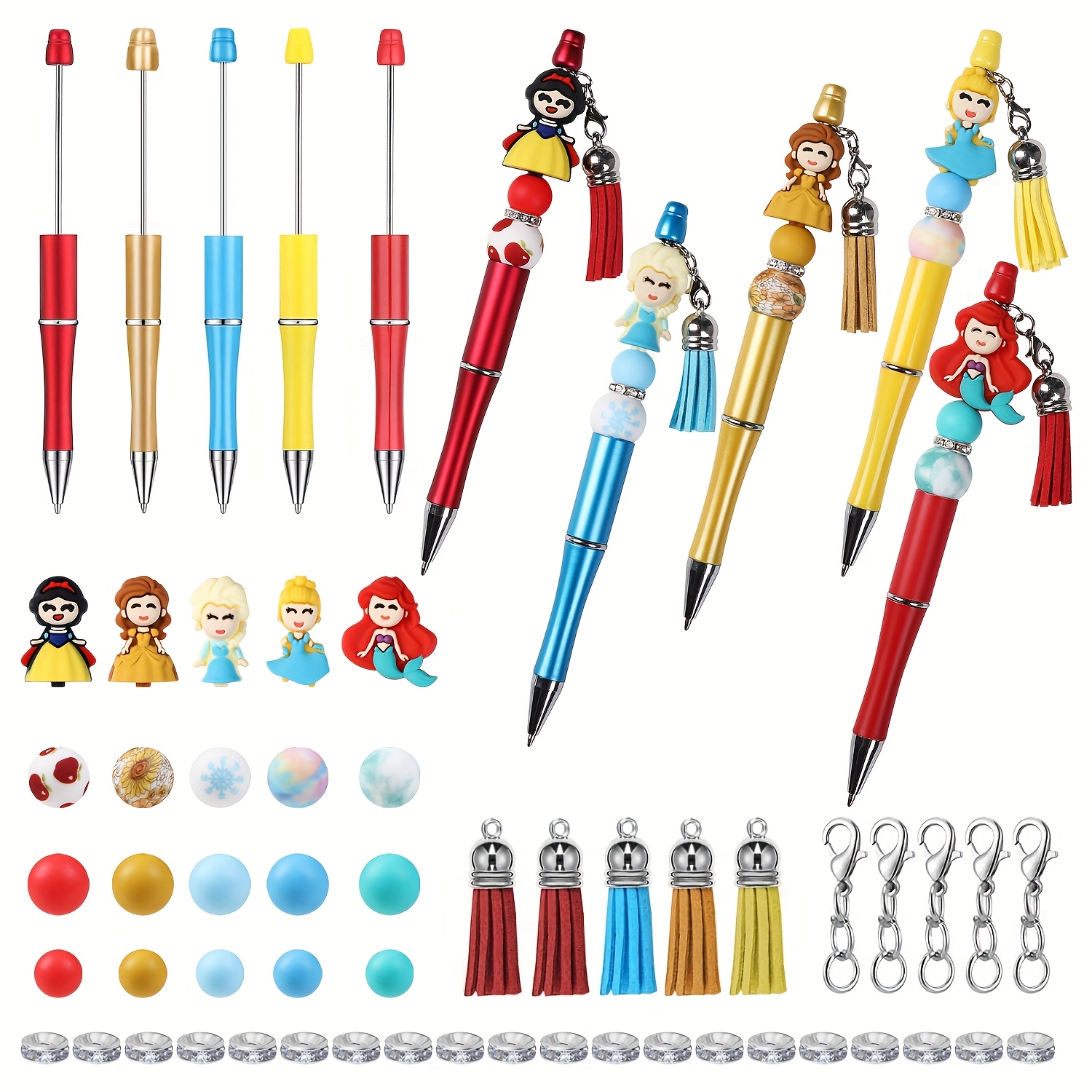 

Kit de 70pcs Stylos à Perles en Silicone avec Personnages de Dessins Animés Mignons 3D