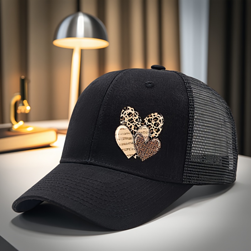 E-shop Unisex Dreifarbige Leopard Print Trucker Hat/Verstellbare Mesh Baseball Cap, Klassische Sechs-Panel Snapback Visor Cap, Geeignet für Laufen,