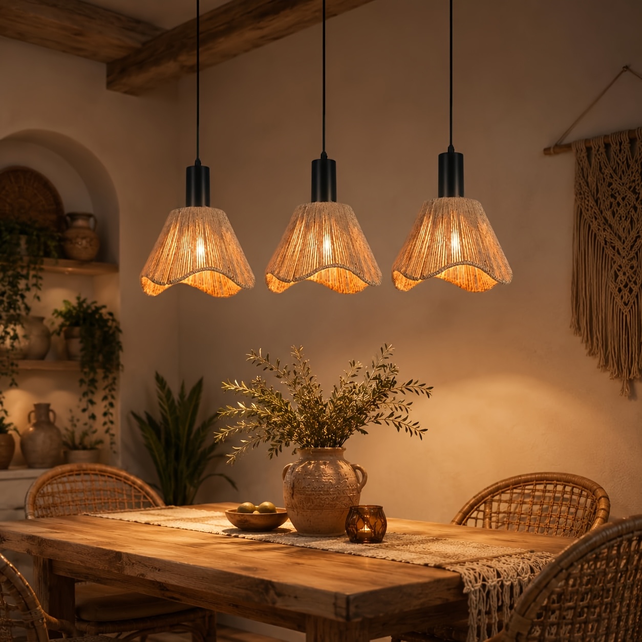 Vintage Woven Dining Table Chandelier Decor 3-bulb E27 Dining Room, Living Room, Bedroom Bulbs Not Included