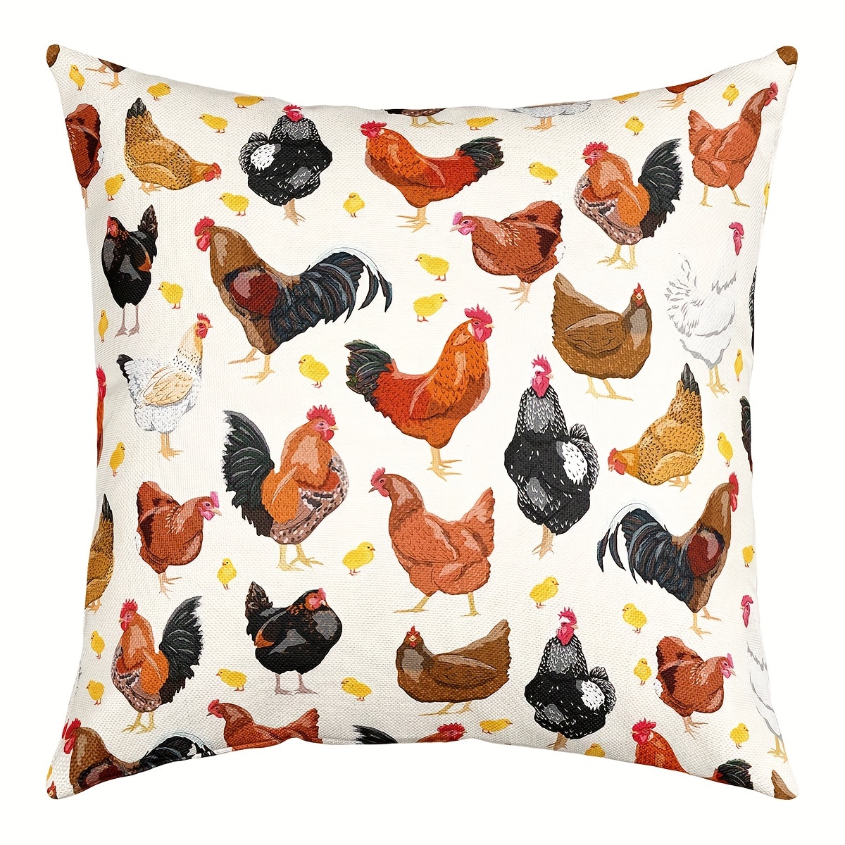 

1pc 18x18in Cartoon Chicken Pillow Cover, Cute Colorful Chick Farm Animal Pillow Case, Farmhouse Style Cushion Cover For Living Room Sofa Car