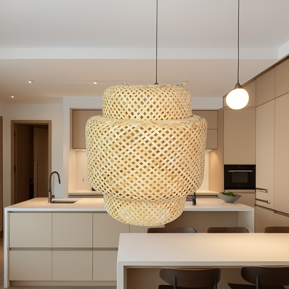 Bamboo Woven Lamp Shade Chinese Style Bamboo Lighting Lamp Hotel Tea Room, Suitable For E26e27 To Replace Lamp Shade