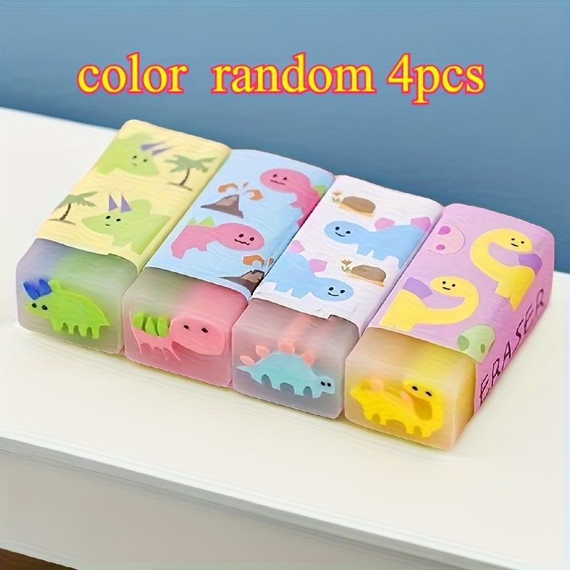 Random 4-pack Colors Cute Dinosaur Pencil Erasers - Fun Artistic Erasers For Painting And Study Supplies