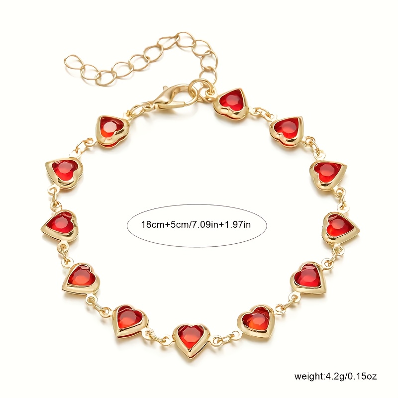 Heart Shaped Synthetic Ruby Bracelet for Women, Copper Alloy