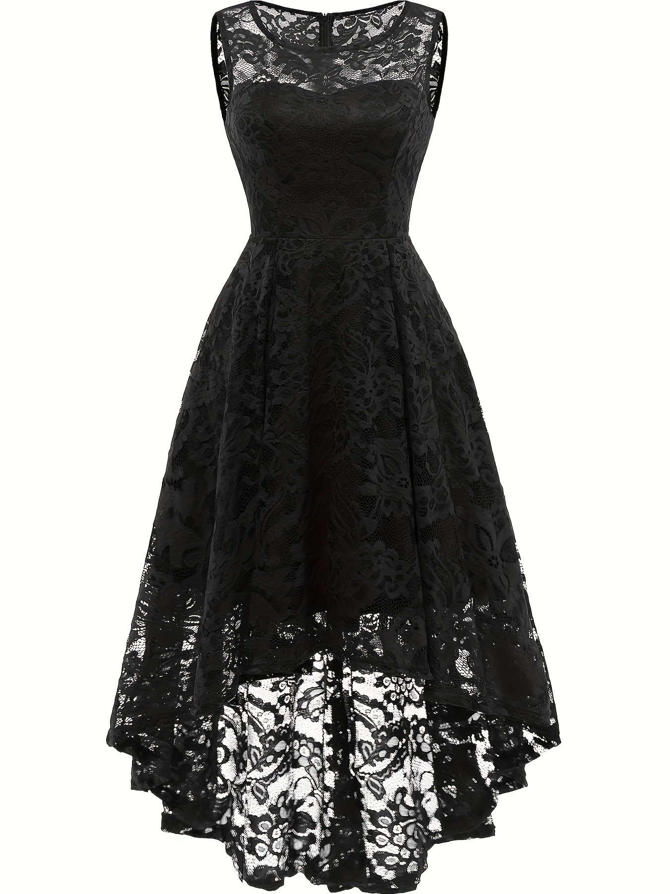 Women's Elegant Floral Lace Cocktail Dress - Sleeveless Asymmetrical *  Evening Gown with Fitted Bodice & Flowy Train, Wedding Party Prom Dress  (MUA6006) - * Wear for Special Occasions
