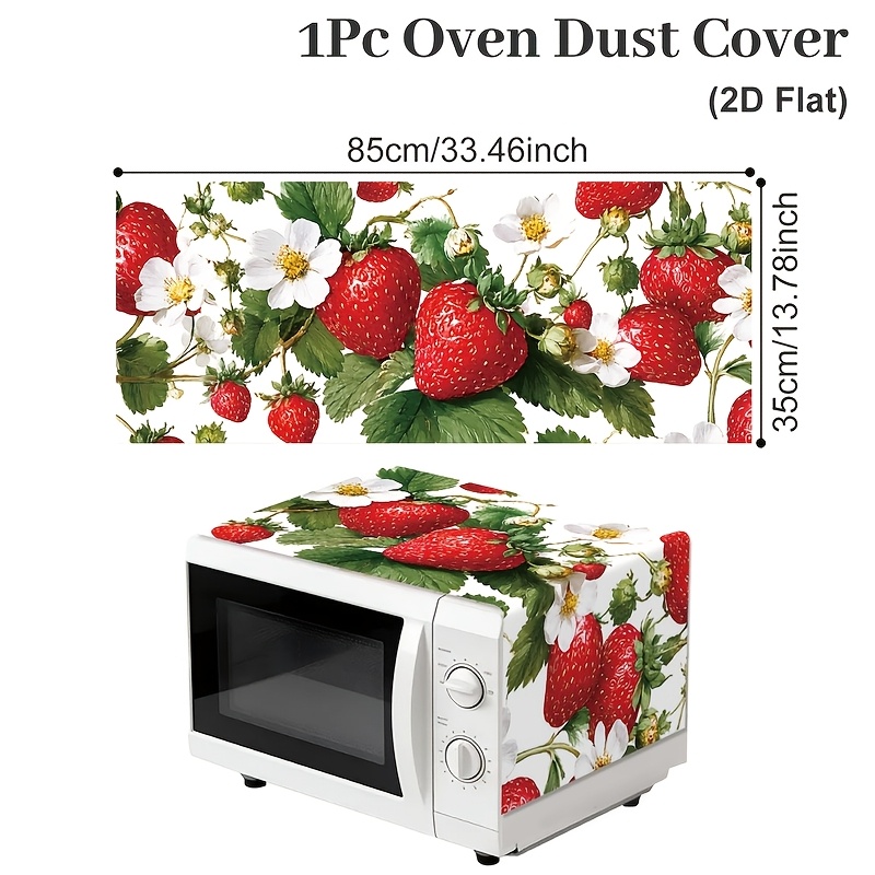 TEMU 2d Flat, 1pc, Strawberry Microwave Oven Accessories, Strawberry Flower Leaf Patterns Microwave Oven Dust Cover, Modern Minimalist Style Home