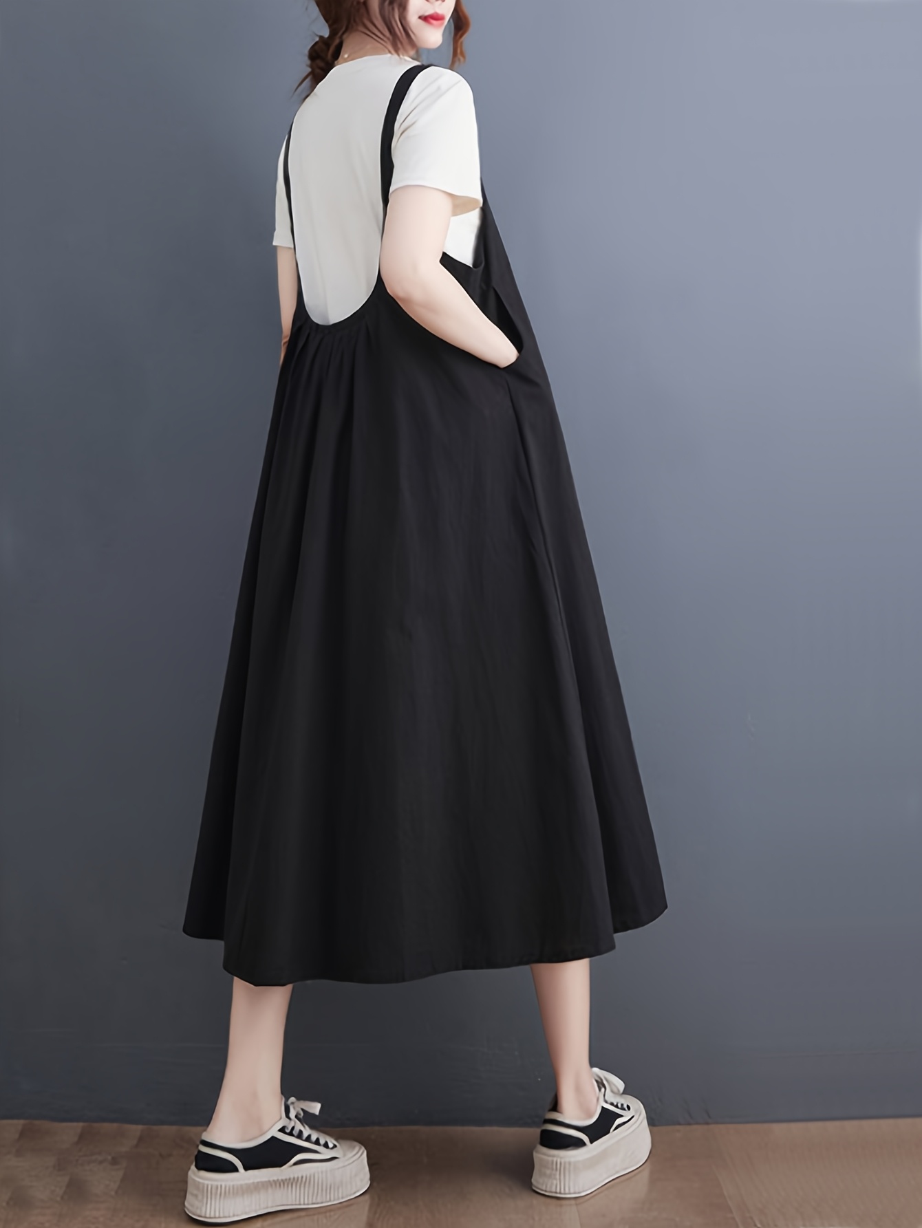 knee length dresses for ladies Eliana Black Pinafore Dress main image 0