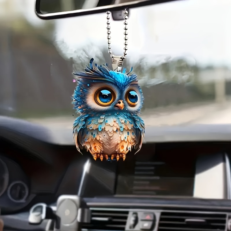 

1pc New 2d Acrylic Cartoon Owl Car Rearview Mirror Pendant, Keychain Pendant, Fashionable Handbag Pendant