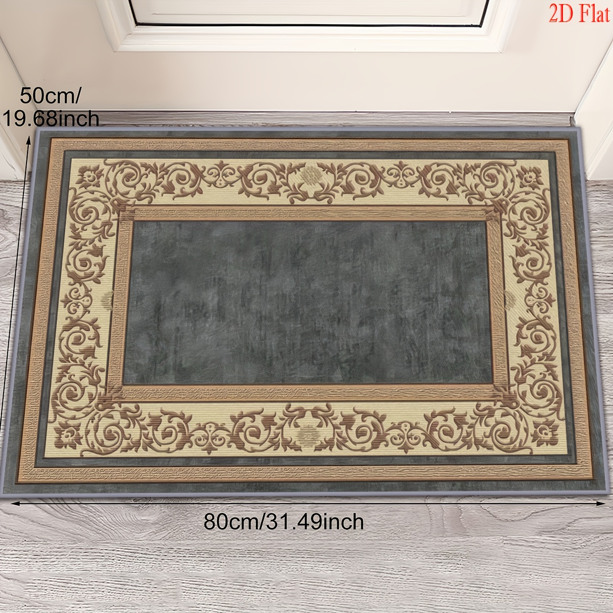 TEMU [+ 850g/m² Velvet + 2d Flat] 1pc Vintage Entry Mat - Elegant Beige And Dark Brown Floral Welcome Mat, Suitable For Indoor/outdoor Doormat, Easy