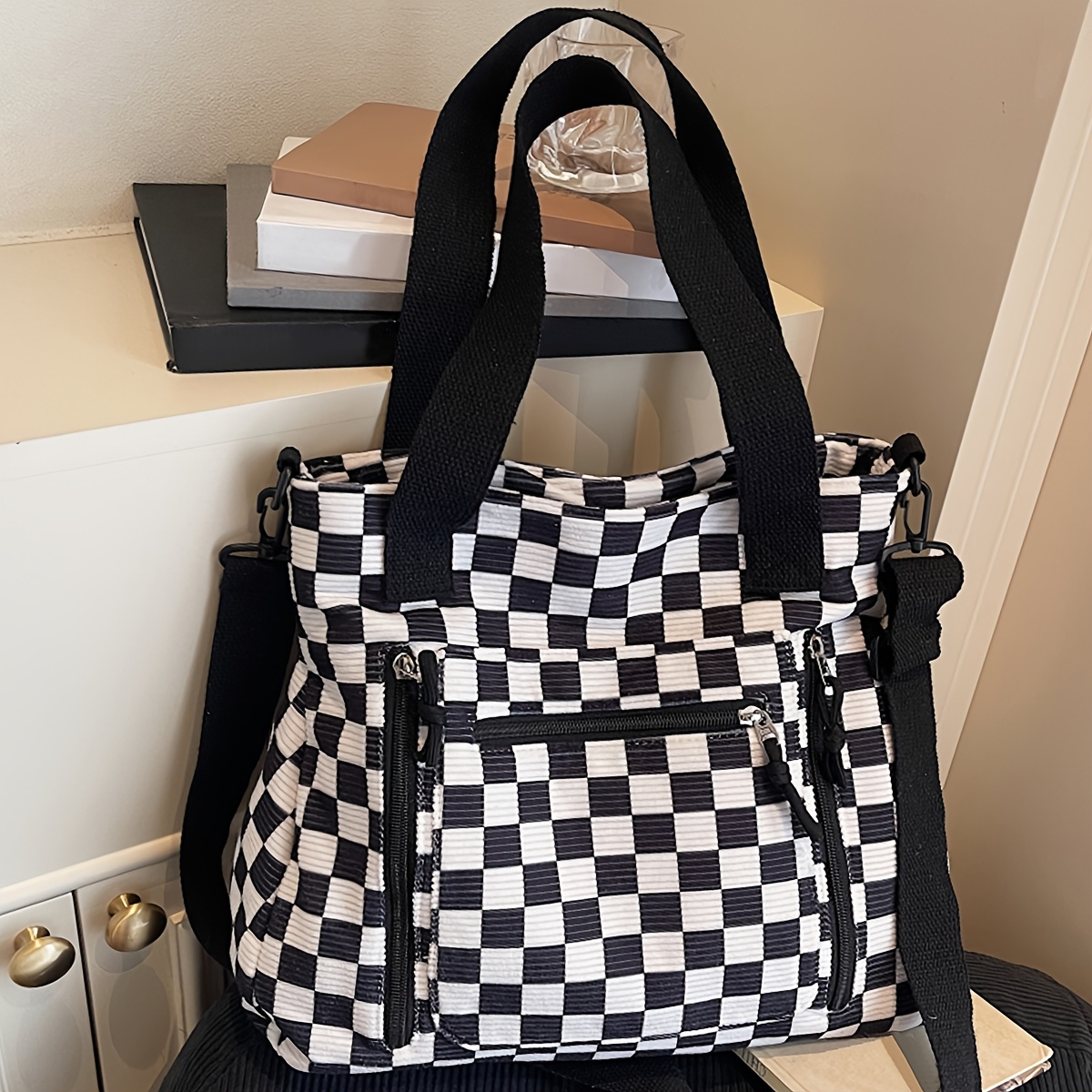 TEMU Textured Plaid Bag | Suitable For Daily Commuting And Outdoor Travel | Fashionable And Versatile Single Shoulder Crossbody Bag Plaid Tote Bag |