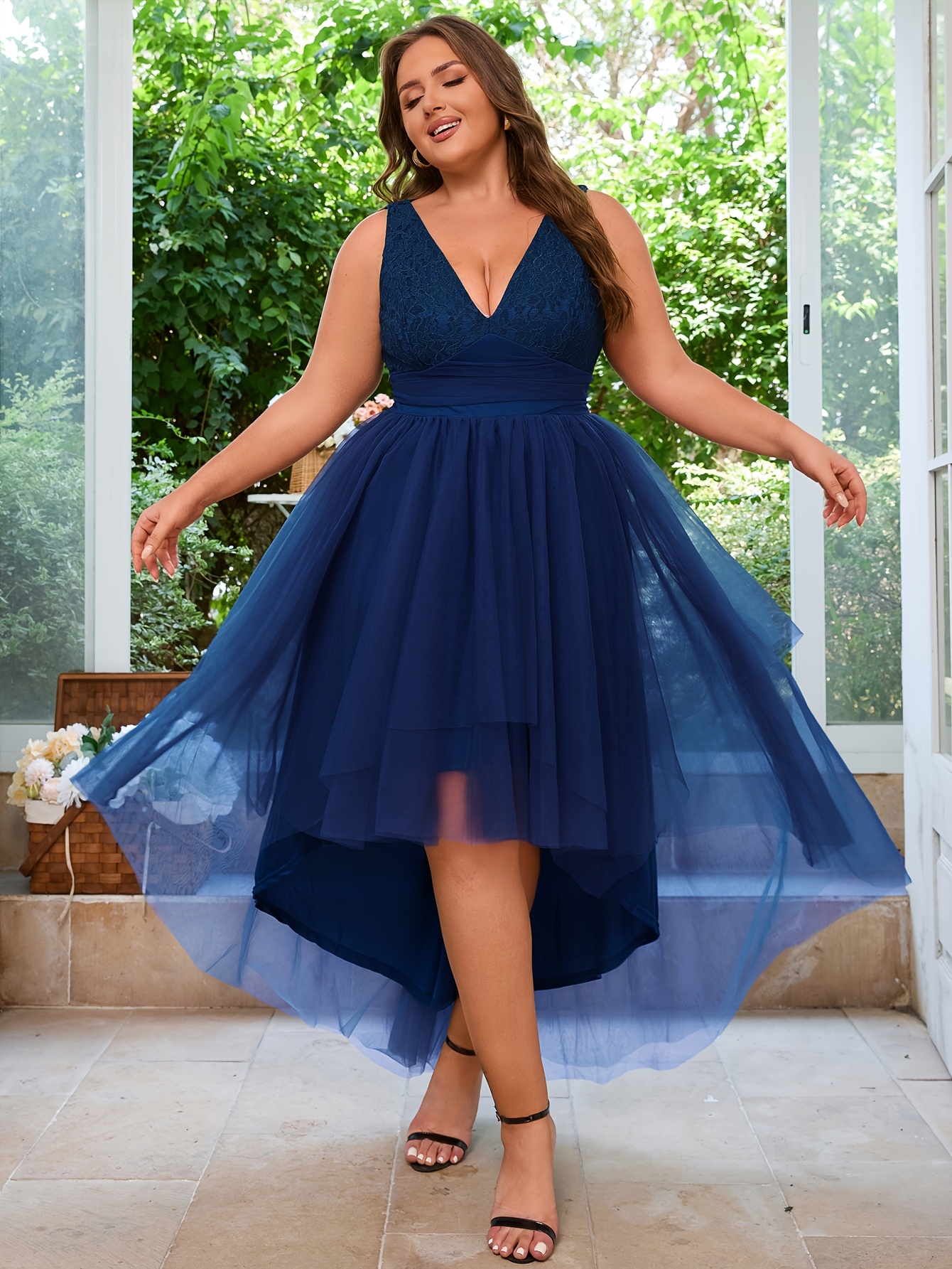 plus size womens plus size v neck sleeveless mesh bridesmaid - Temu